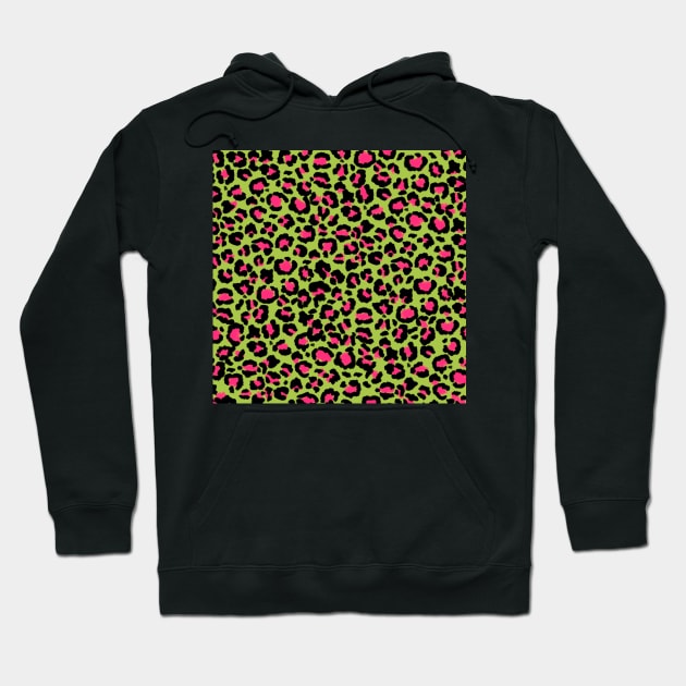 Leopard Pattern in Raspberry on Lime Green Hoodie by ButterflyInTheAttic